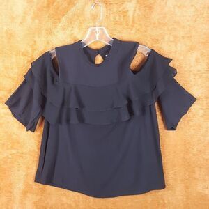 AVEC LES FILLES Womens Top Medium Black Cold Shoulder Keyhole Ruffle